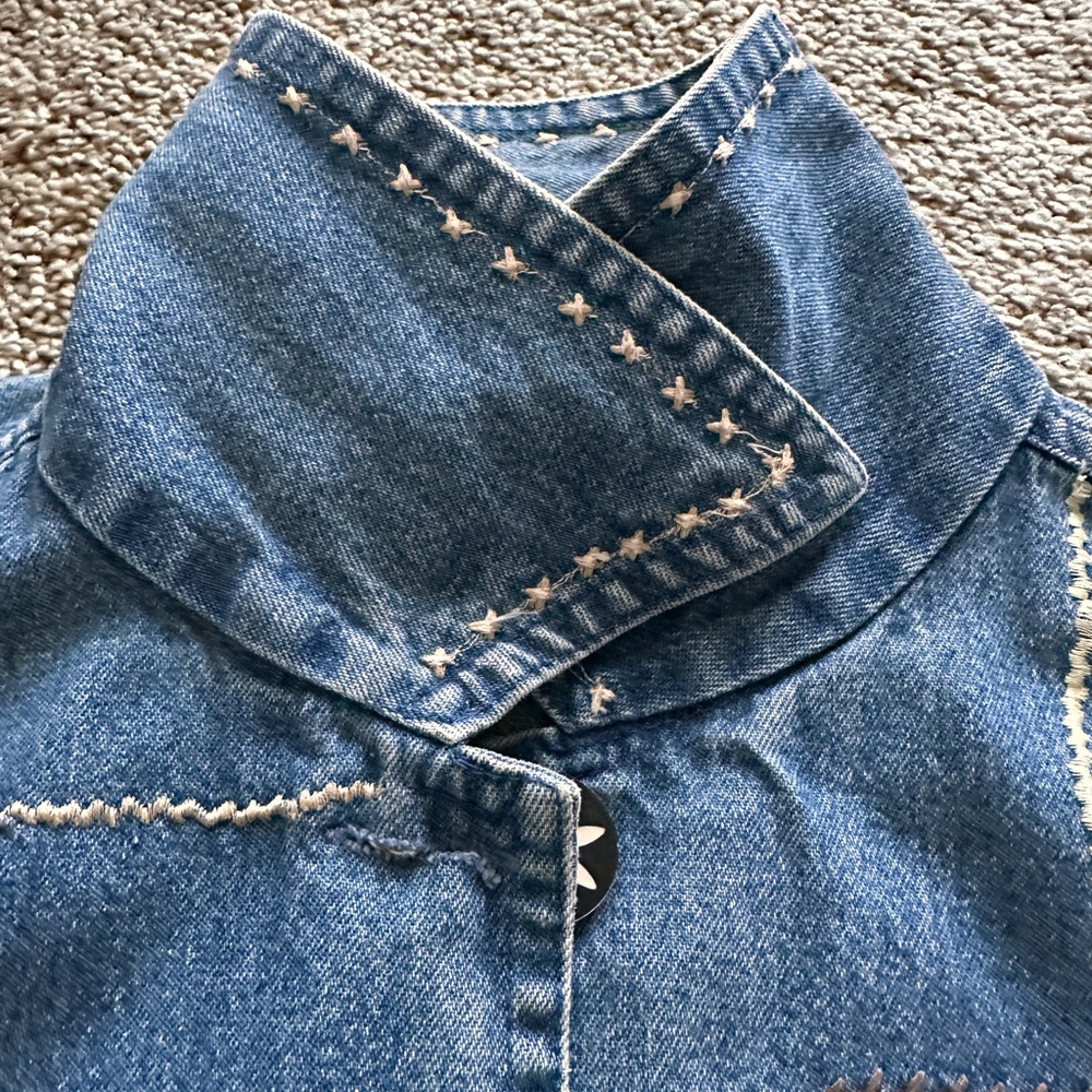 Vintage Jean Denim Jacket Cat Mom Embroidery Appliqué Quirky Cottagecore Artsy S - Picture 7 of 15